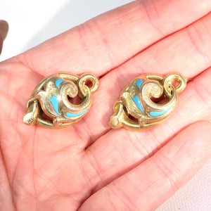 Antique Neoclassical French 18k Gold Blue Enamel Earrings c. 1820