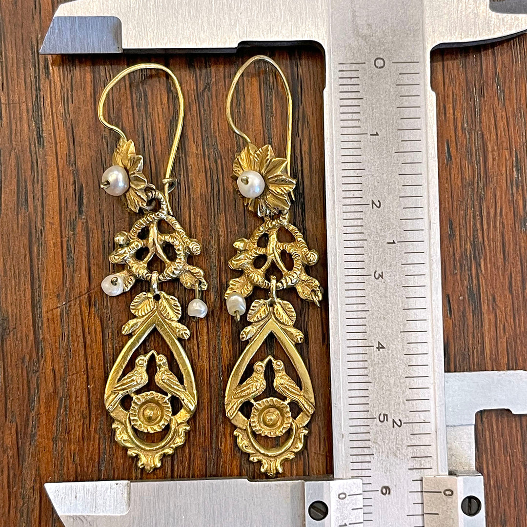 Antique Victorian Pearl Earrings 14k Gold Birds