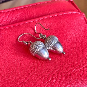 Antique Silver Acorn Drop Earrings English Victorian