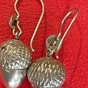 Antique Silver Acorn Drop Earrings English Victorian