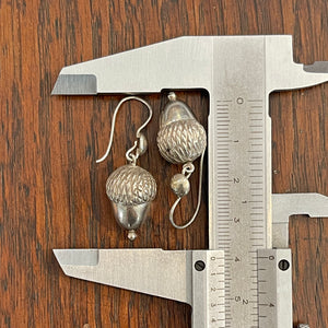 Antique Silver Acorn Drop Earrings English Victorian