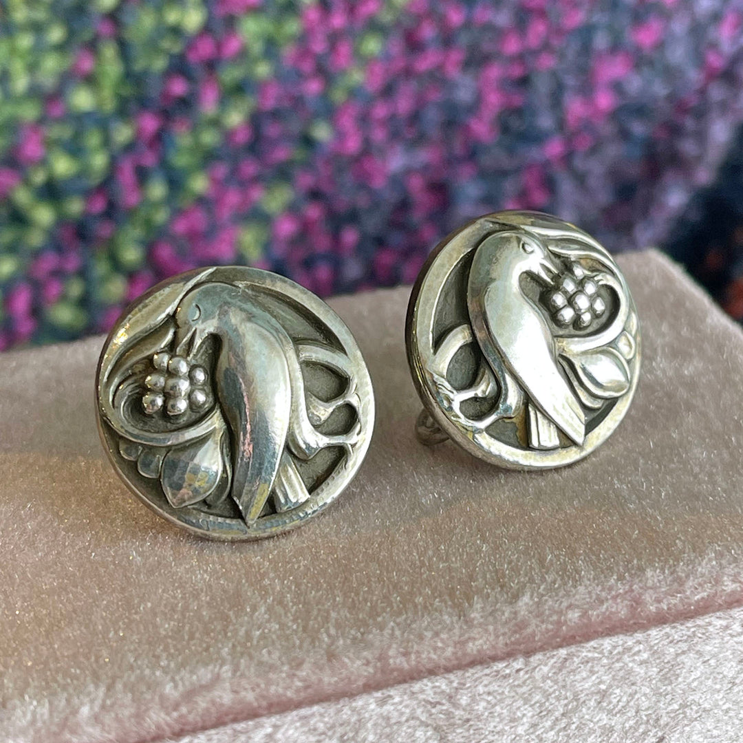 Vintage Sterling Silver Georg Jensen Earrings, Doves