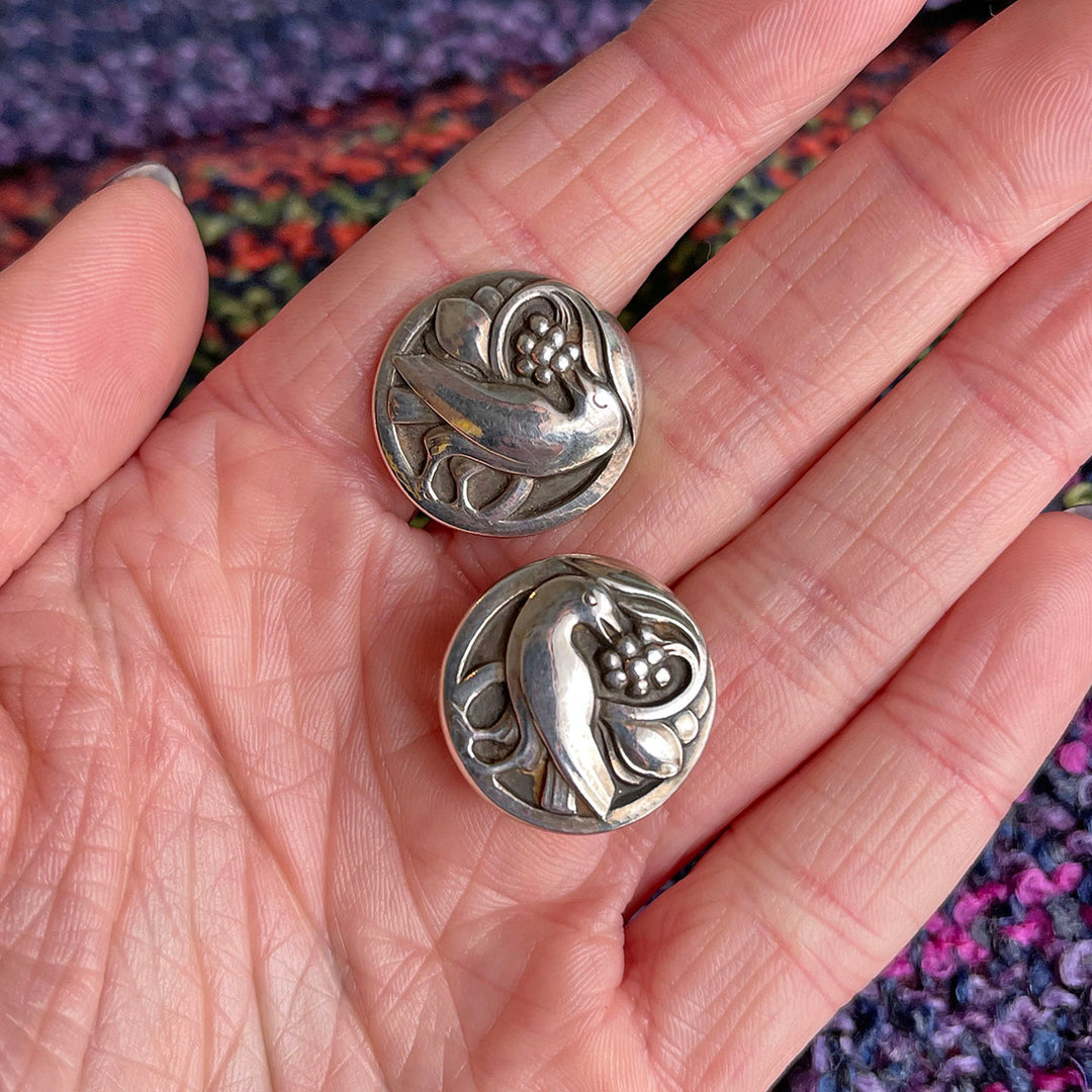 Vintage Sterling Silver Georg Jensen Earrings, Doves
