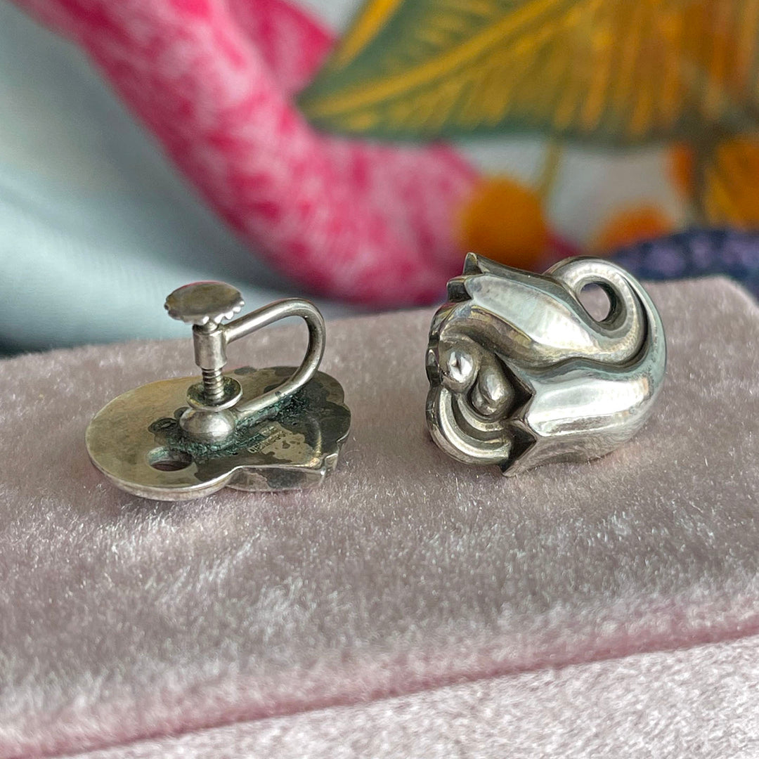 Vintage Sterling Silver Tulip Earrings, Georg Jensen