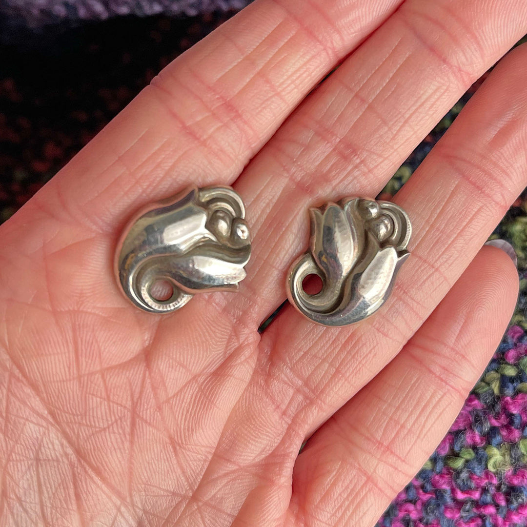 Vintage Sterling Silver Tulip Earrings, Georg Jensen