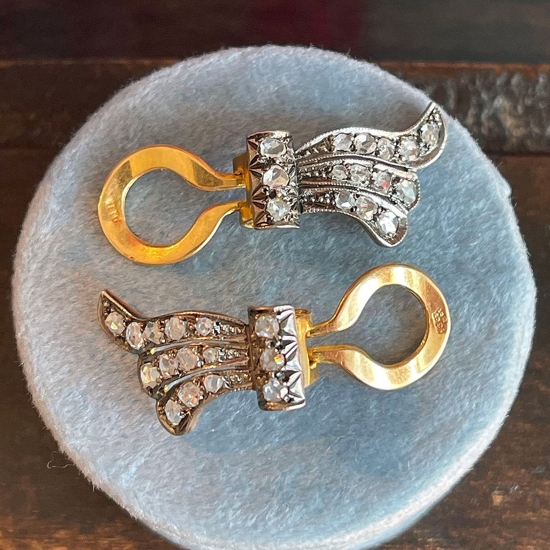 Antique Edwardian Diamond Wing Earrings 18k Gold Silver Set