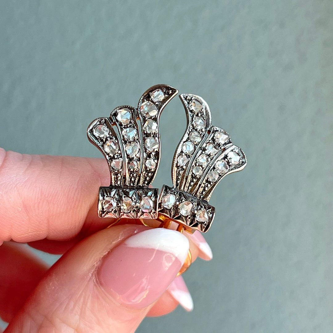 Antique Edwardian Diamond Wing Earrings 18k Gold Silver Set