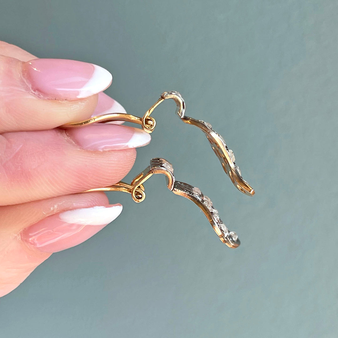 Antique Edwardian Diamond Wing Earrings 18k Gold Silver Set