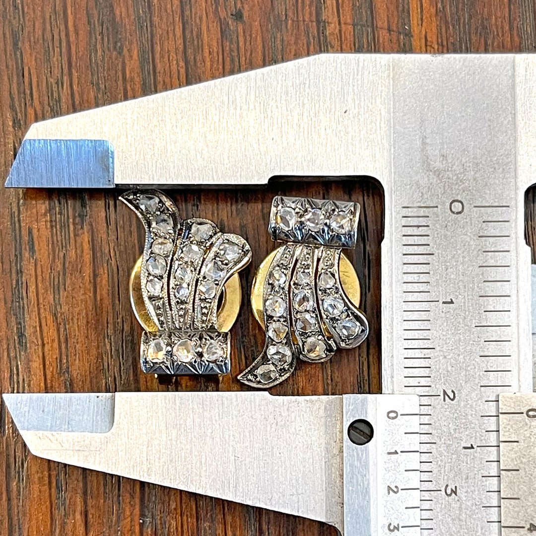 Antique Edwardian Diamond Wing Earrings 18k Gold Silver Set