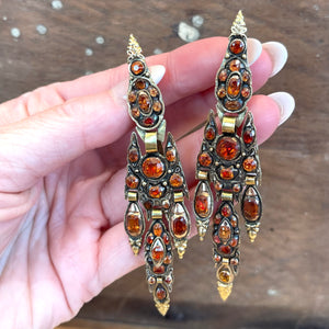 Antique Iberian Spessartine Garnet Earrings Georgian Era 14k Gold