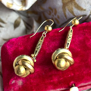 Antique Victorian Gold Long Knot Drop Earrings