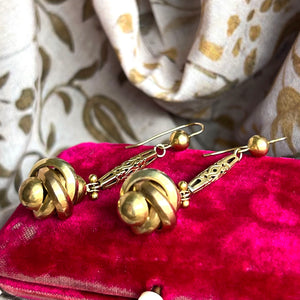 Antique Victorian Gold Long Knot Drop Earrings