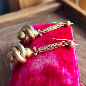 Antique Victorian Gold Long Knot Drop Earrings