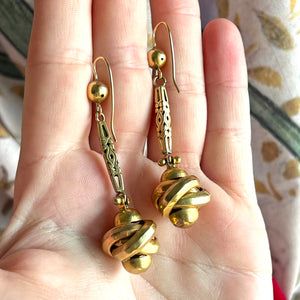 Antique Victorian Gold Long Knot Drop Earrings
