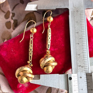 Antique Victorian Gold Long Knot Drop Earrings