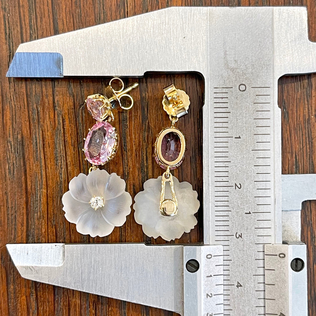 Antique Topaz Moonstone Diamond Earrings Floral Drop 18k Gold
