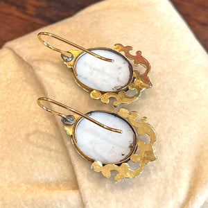 Neoclassical French Enamel Earrings with Portrait Miniatures in 18k Gold