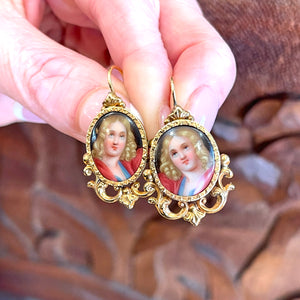 Neoclassical French Enamel Earrings with Portrait Miniatures in 18k Gold