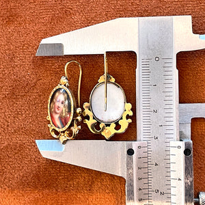 Neoclassical French Enamel Earrings with Portrait Miniatures in 18k Gold