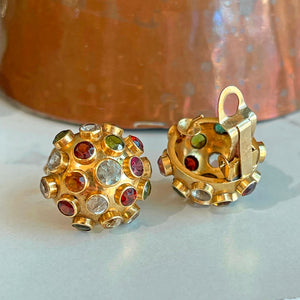 Vintage 1950s Sputnik Earrings 18k Gold Multi-Gemstone