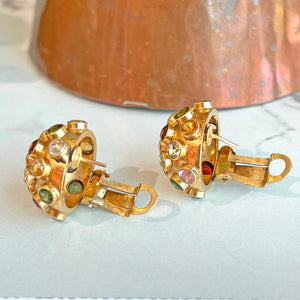 Vintage 1950s Sputnik Earrings 18k Gold Multi-Gemstone