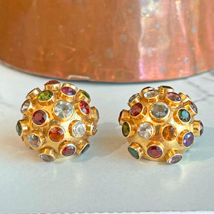 Vintage 1950s Sputnik Earrings 18k Gold Multi-Gemstone