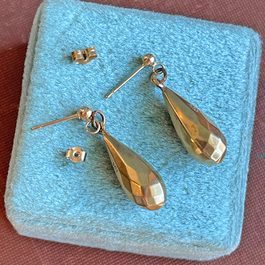 Antique English 9K Gold Faceted Drop Earrings, Circa 1910