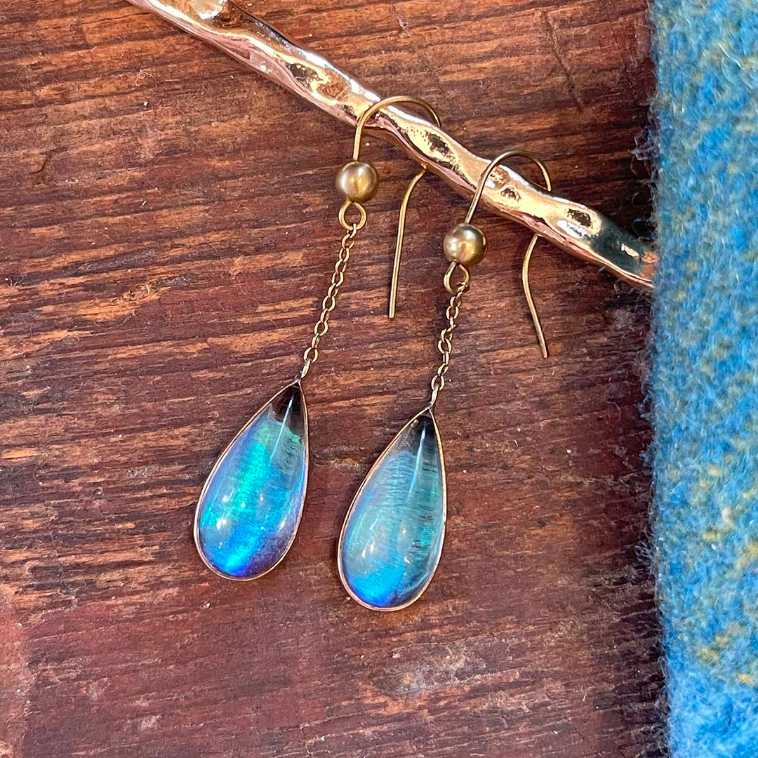 Edwardian Gold Butterfly Wing Drop Earrings