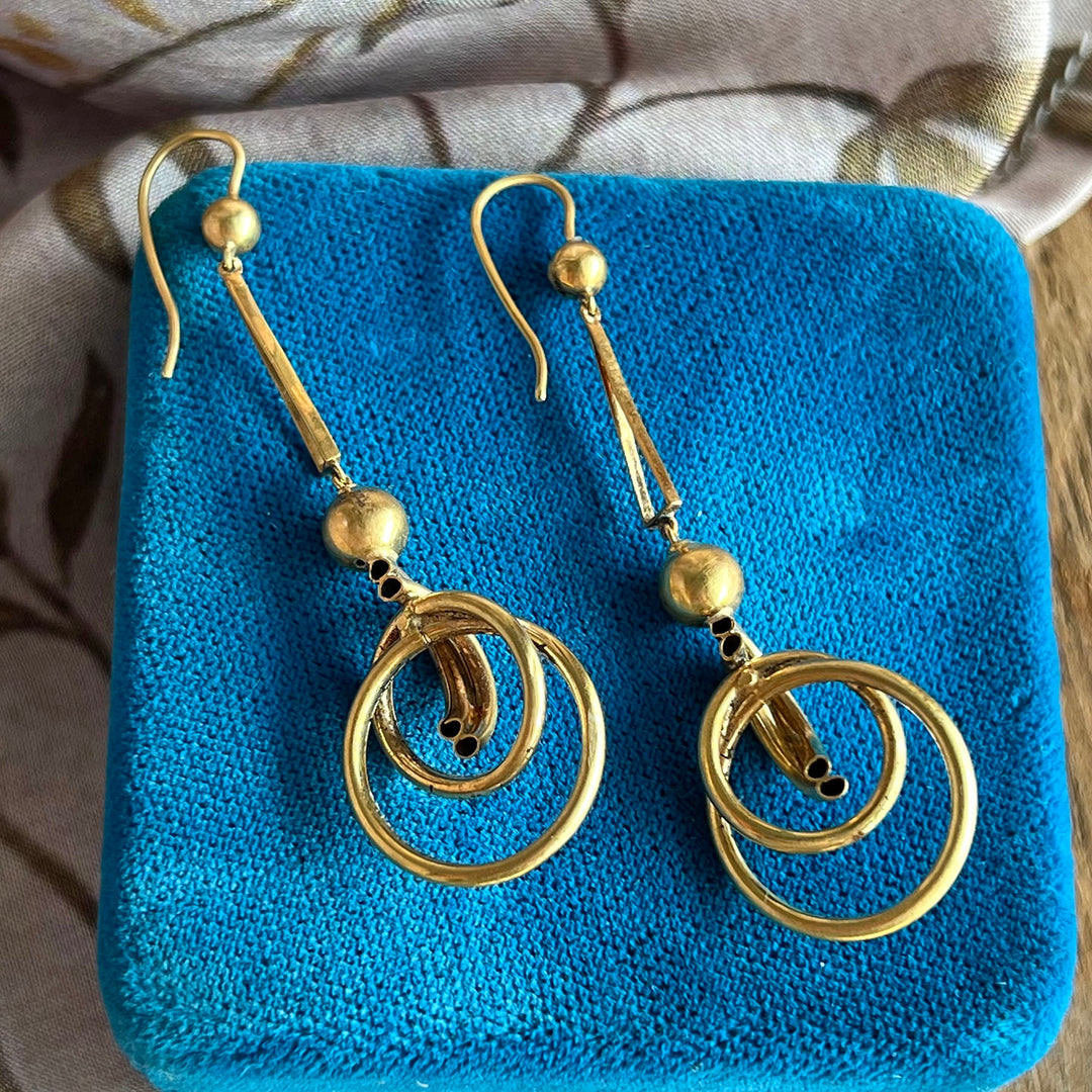 Antique Long Knot Drop Earrings 9k Gold