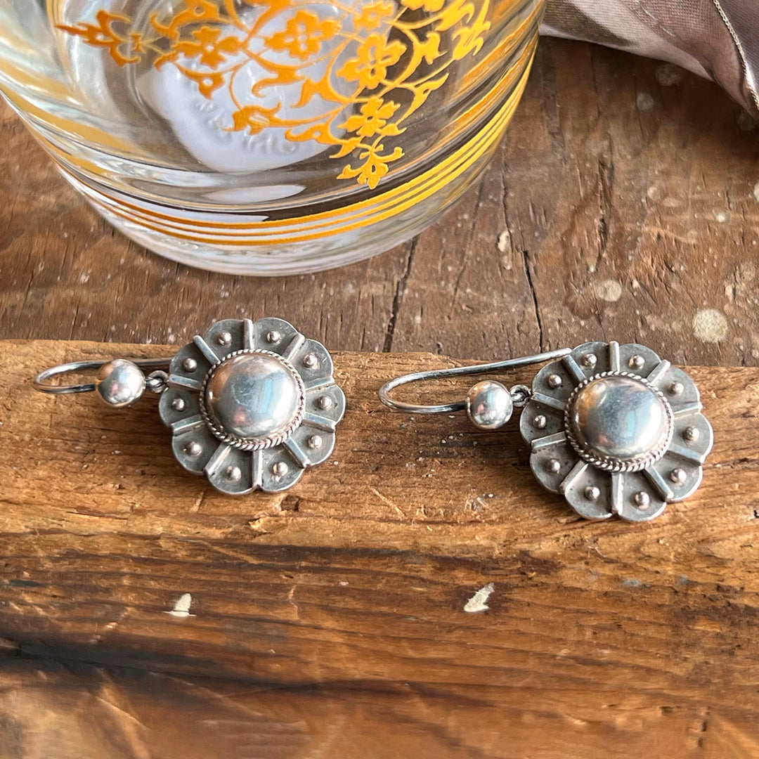 Antique Victorian Earrings Silver Abstract Floral Embossed