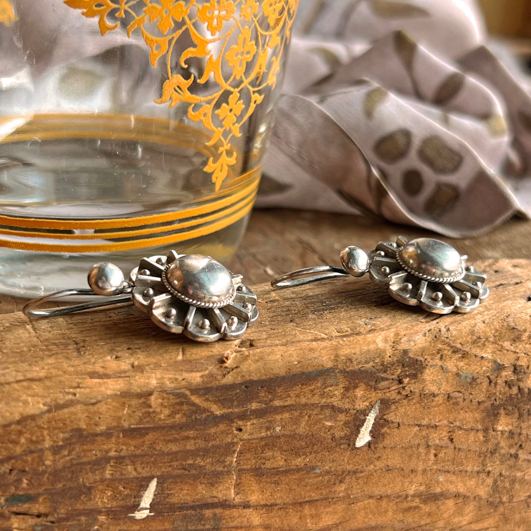 Antique Victorian Earrings Silver Abstract Floral Embossed