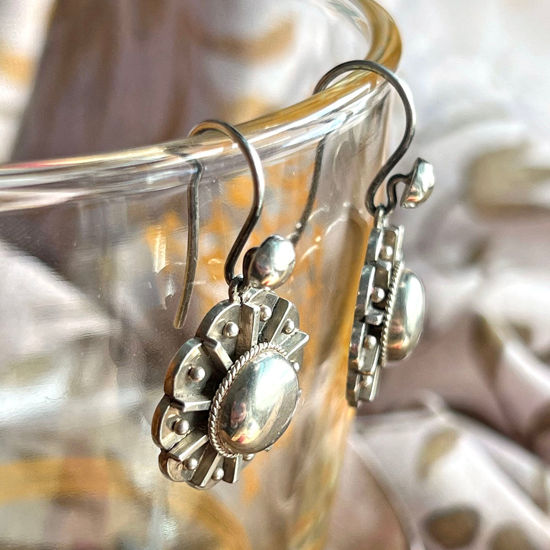 Antique Victorian Earrings Silver Abstract Floral Embossed