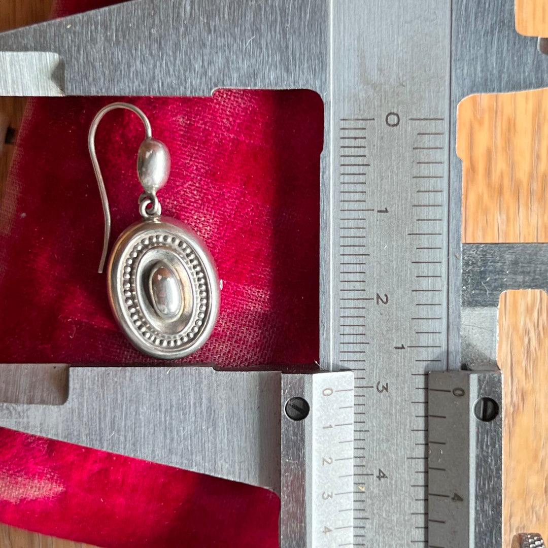 Victorian Antique Silver Earrings Embossed Oval Drop