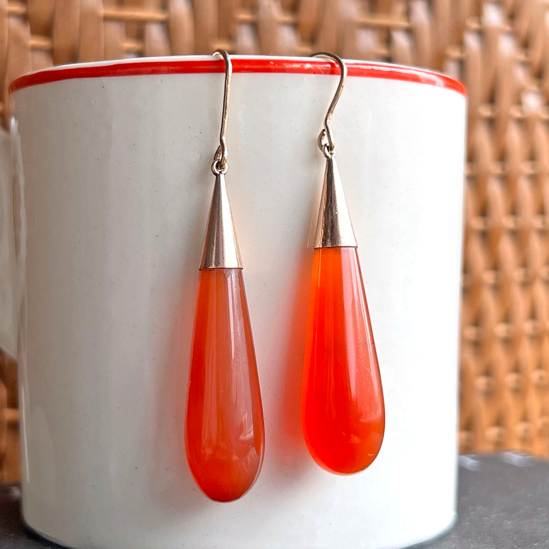 Antique Carnelian Drop Earrings 9k Gold