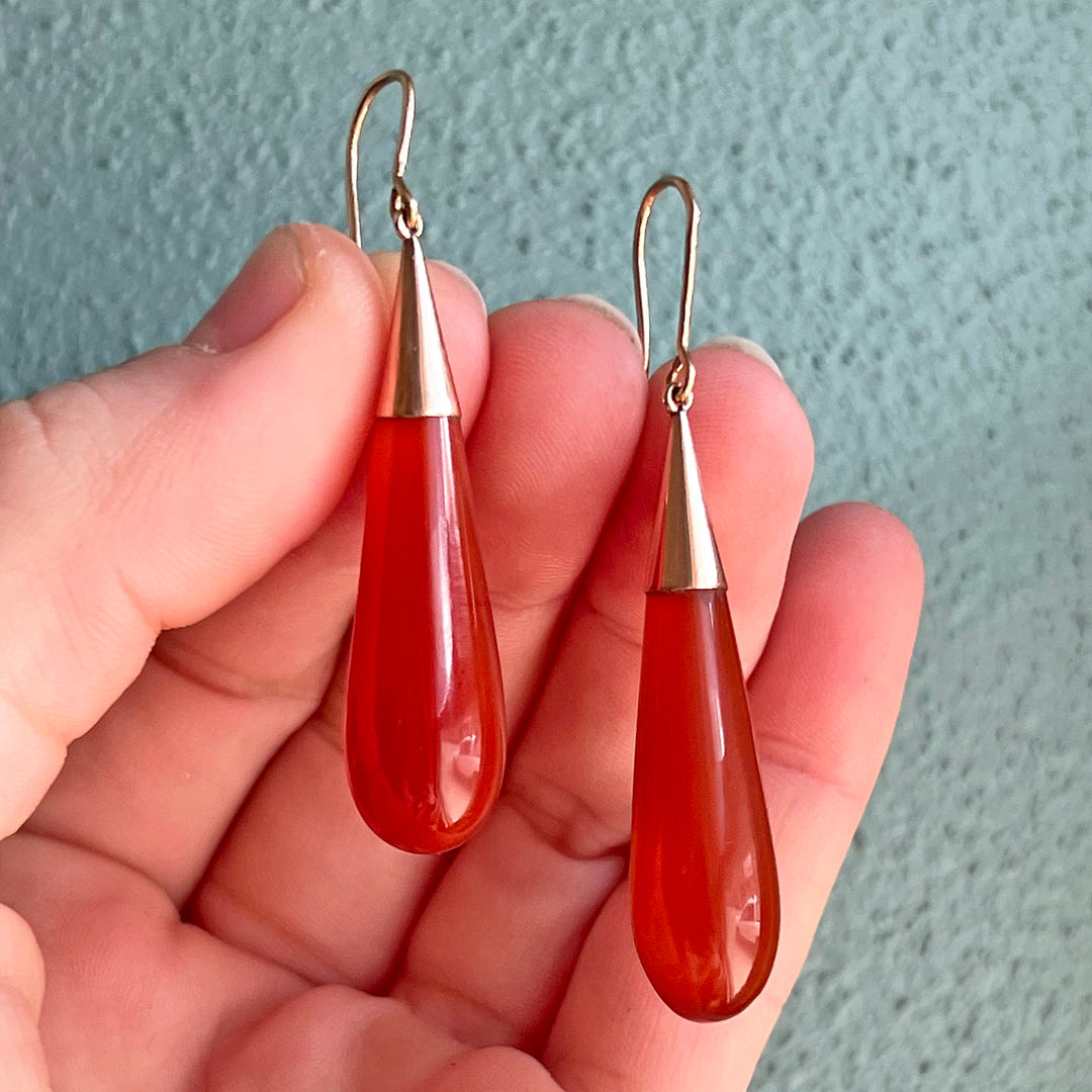 Antique Carnelian Drop Earrings 9k Gold