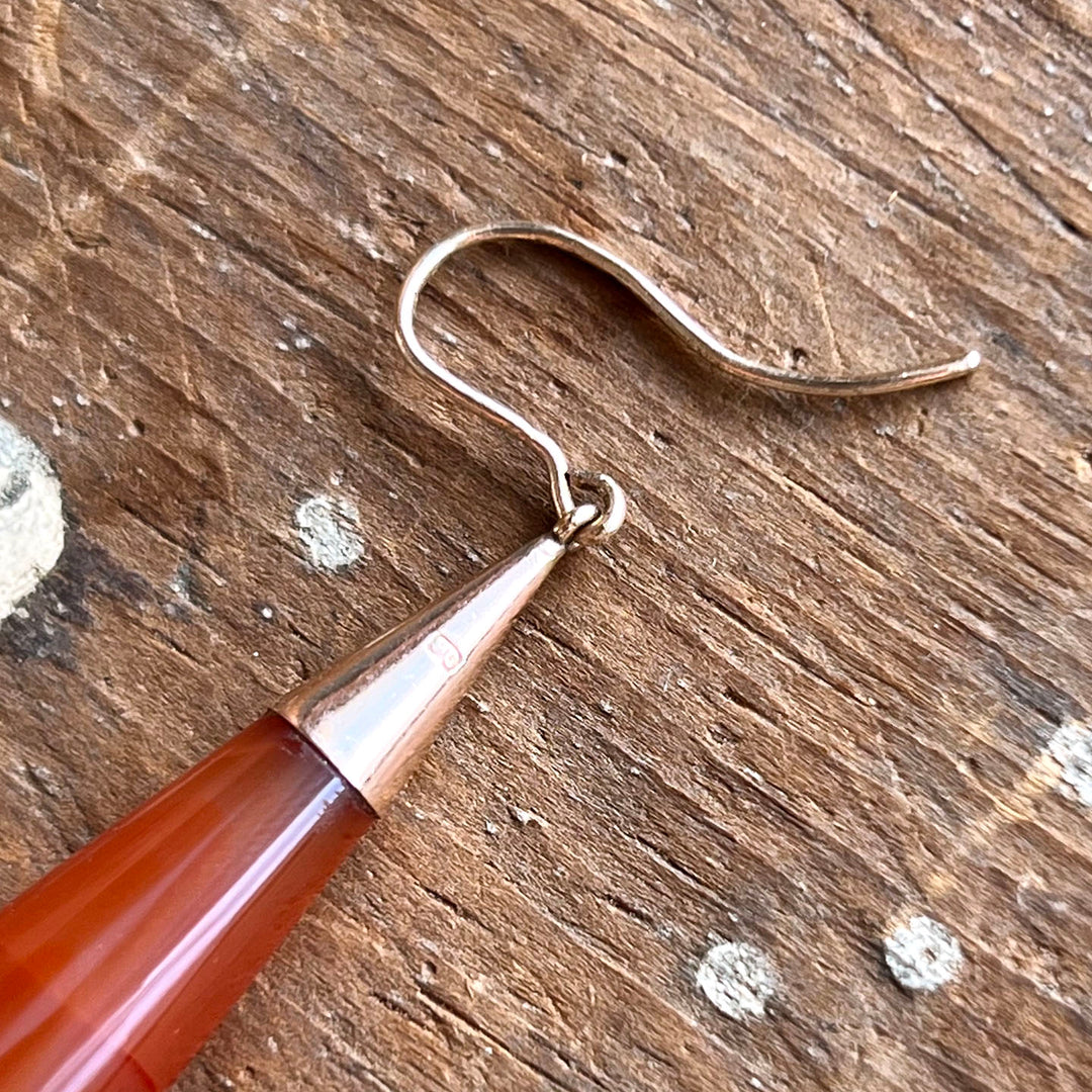Antique Carnelian Drop Earrings 9k Gold