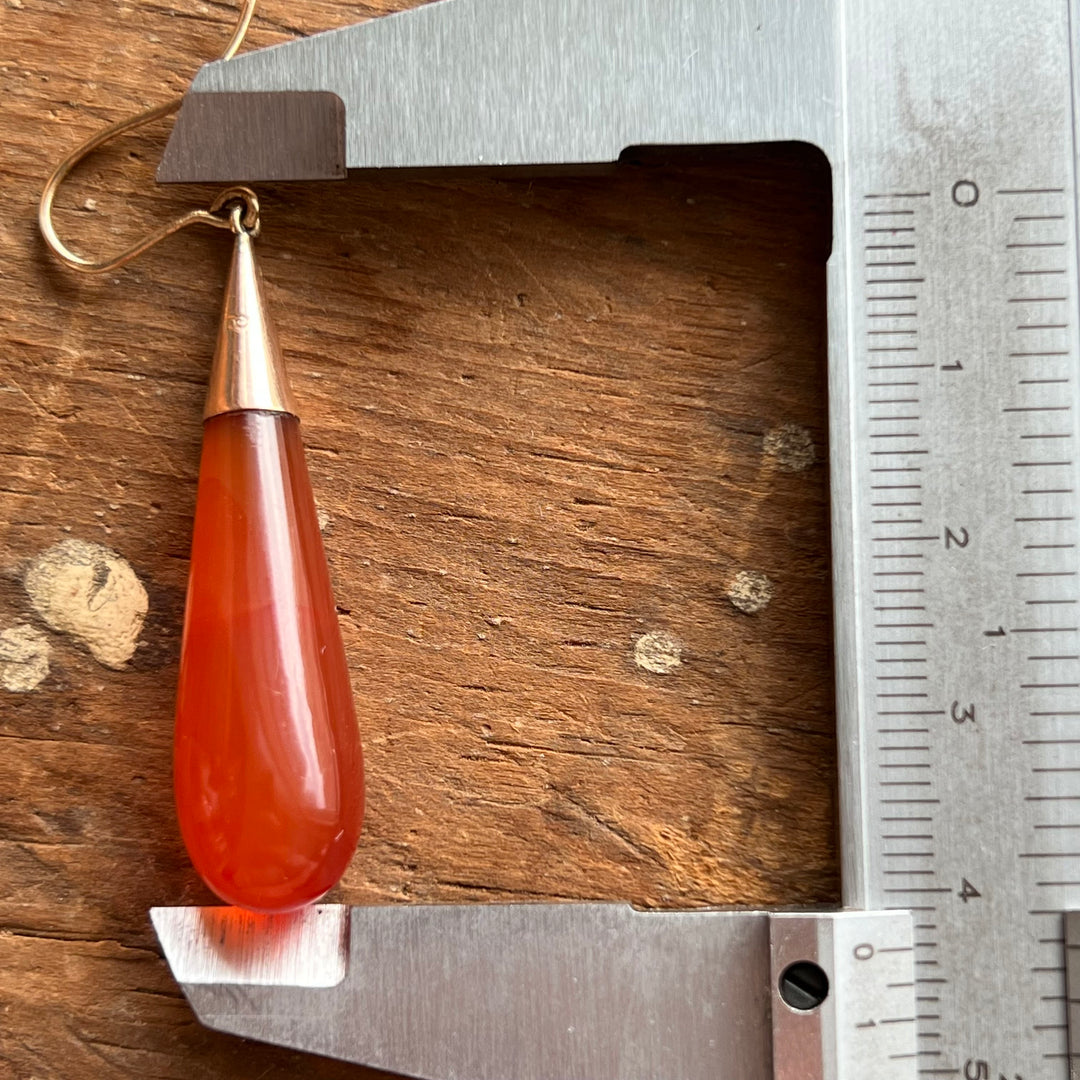 Antique Carnelian Drop Earrings 9k Gold
