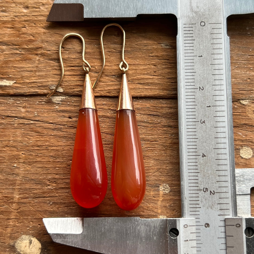 Antique Carnelian Drop Earrings 9k Gold