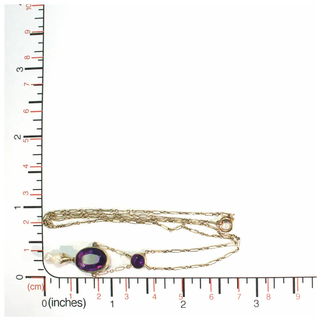 Edwardian Amethyst Pearl Necklace in 9 karat Gold