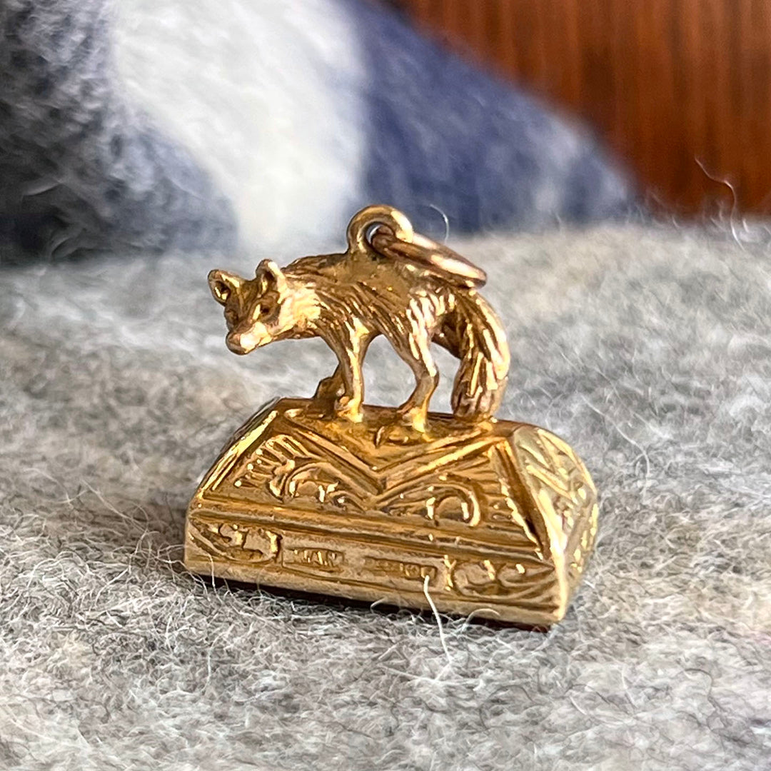 Antique Gold Carnelian Fox Fob Pendant