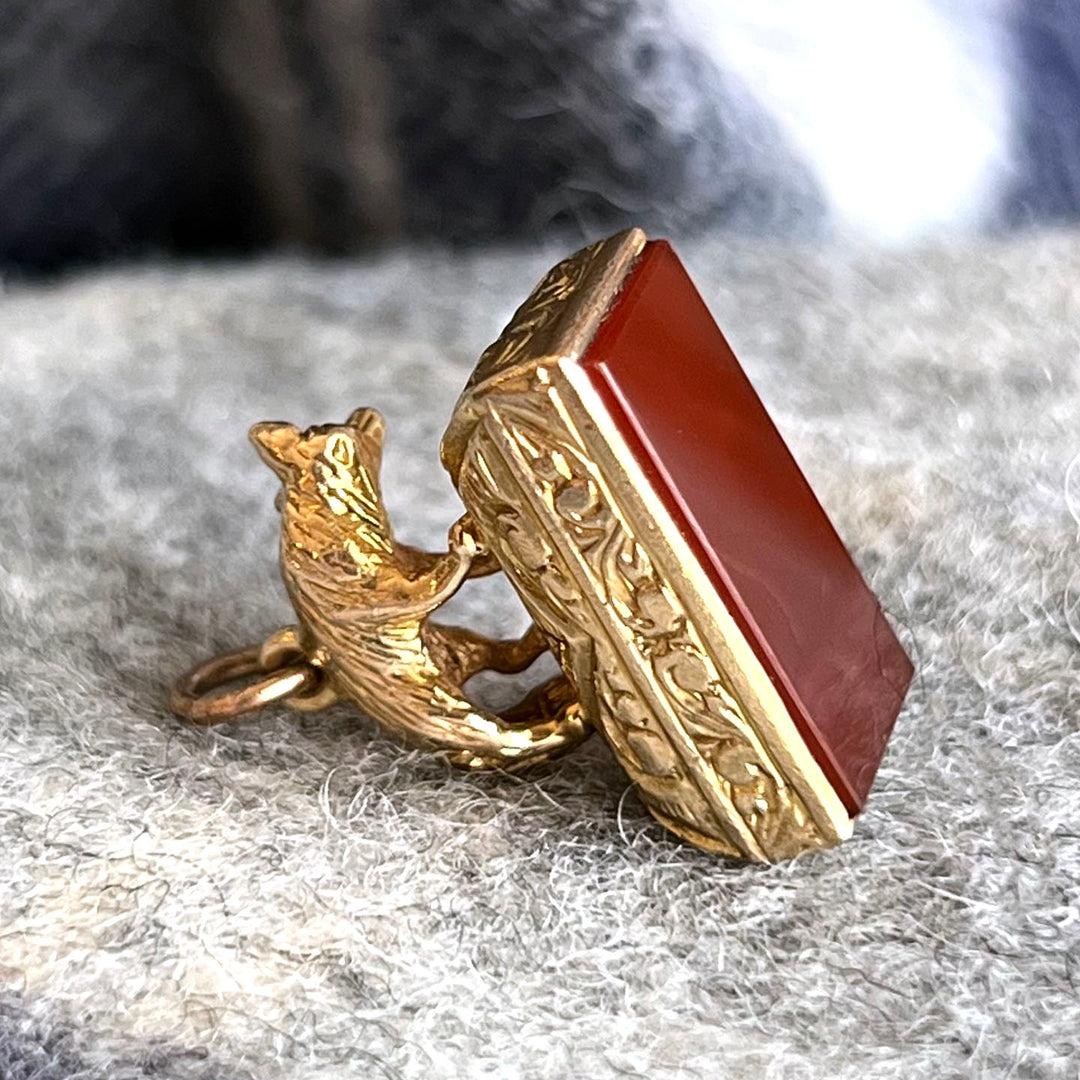 Antique Gold Carnelian Fox Fob Pendant