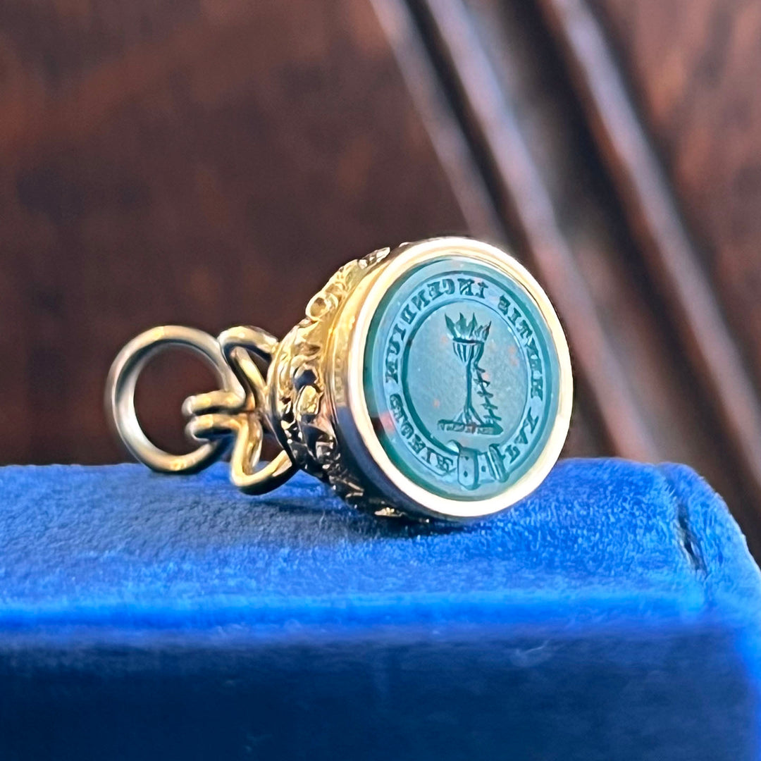 Antique Victorian Gold Bloodstone Intaglio Fob Pendant, 'The Flame of Glory' c. 1850