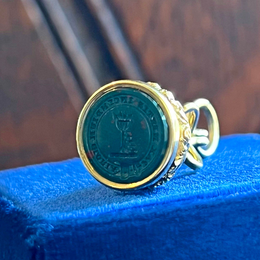 Antique Victorian Gold Bloodstone Intaglio Fob Pendant, 'The Flame of Glory' c. 1850