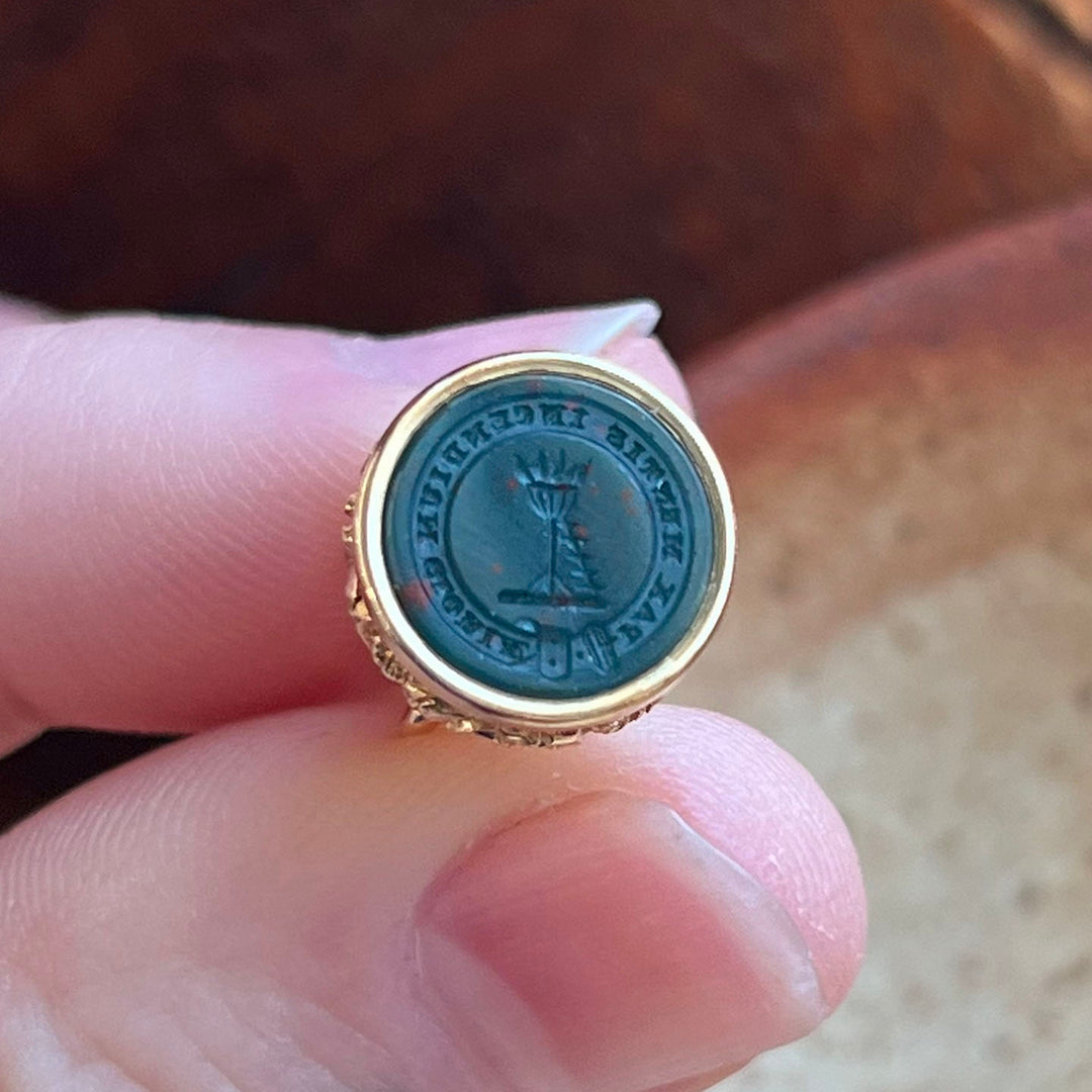 Antique Victorian Gold Bloodstone Intaglio Fob Pendant, 'The Flame of Glory' c. 1850