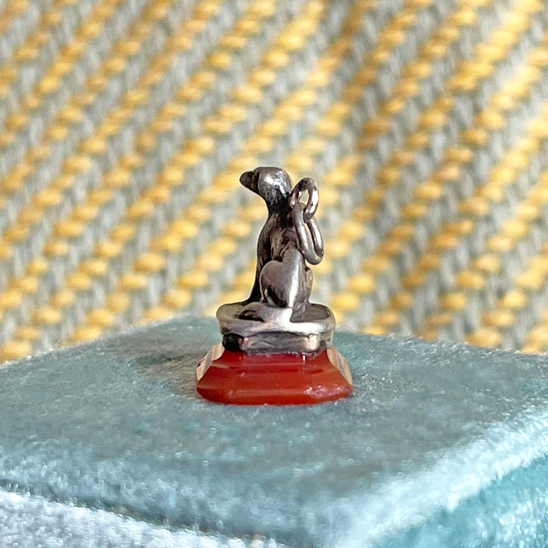 French Silver Dog Fob on Carnelian Base, c. 1780