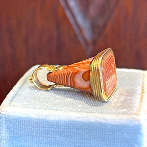 Antique Victorian Agate "Fanny" Fob Pendant 15k Gold