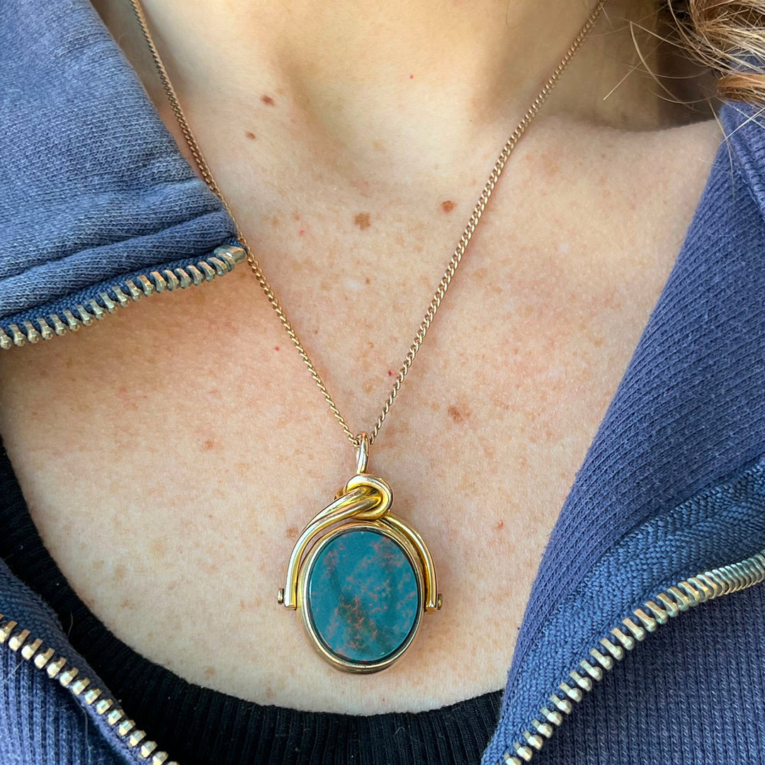 Antique Victorian Gold Knot Spinner Fob Pendant with Bloodstone and Carnelian, c. 1890
