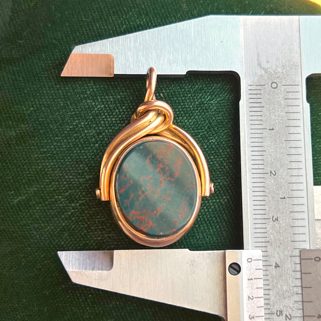 Antique Victorian Gold Knot Spinner Fob Pendant with Bloodstone and Carnelian, c. 1890