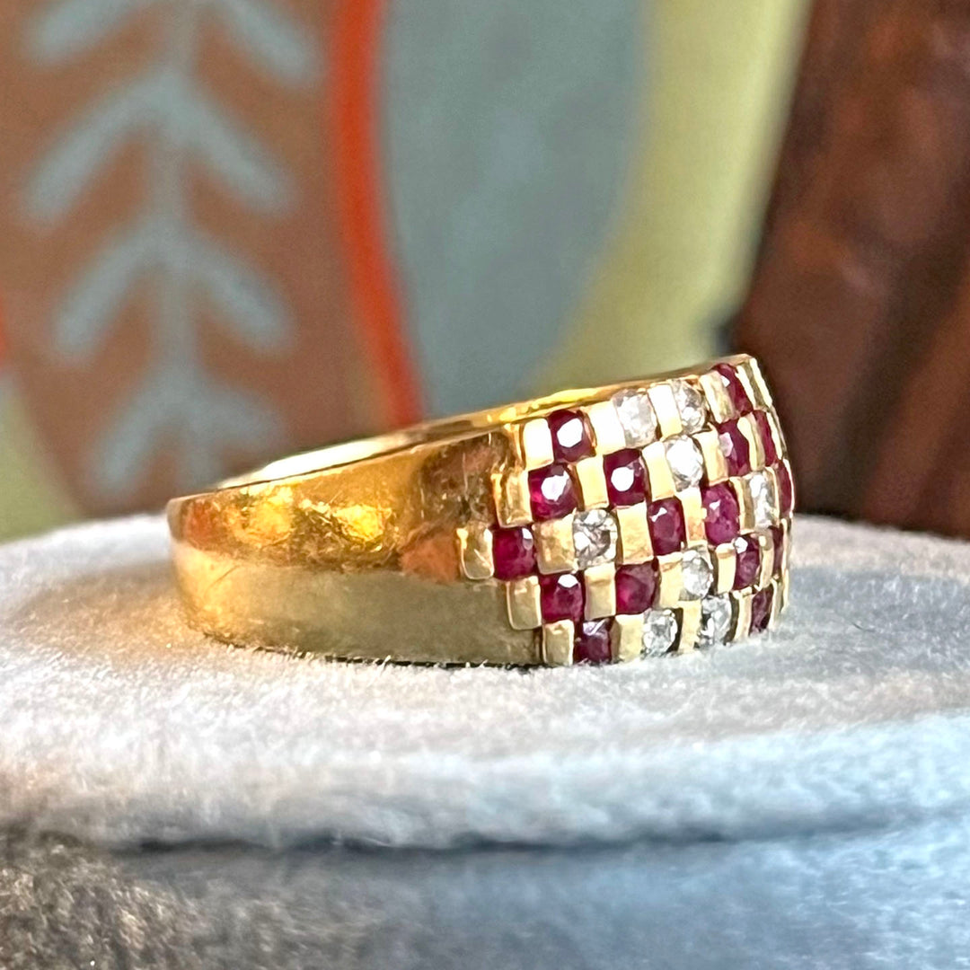 Geometric Ruby Diamond Band Ring 18k Gold London 1997