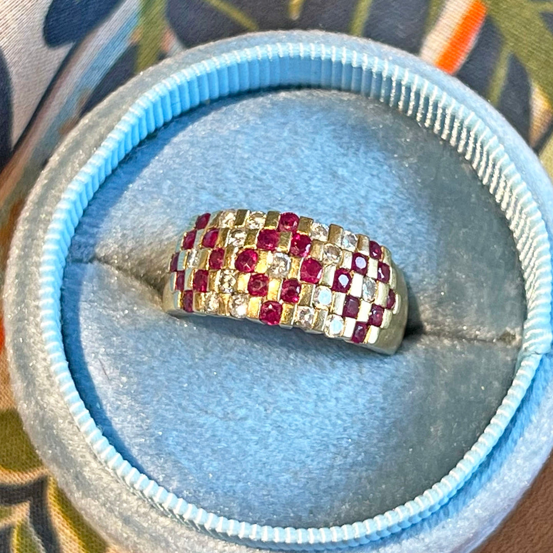 Geometric Ruby Diamond Band Ring 18k Gold London 1997